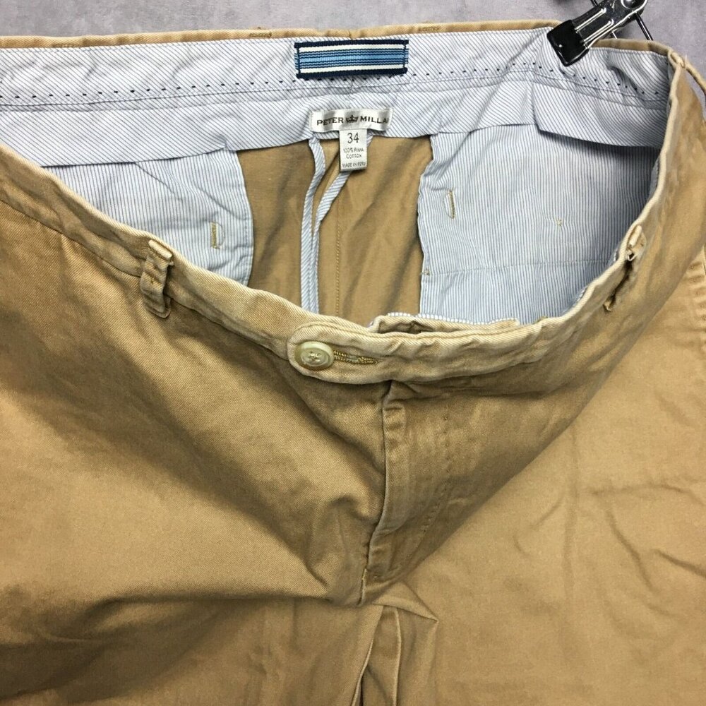 Peter Millar Mens Shorts size 34 Khaki Tan Pima Cotton Flat Front Casual Zip Fly - Picture 5 of 10